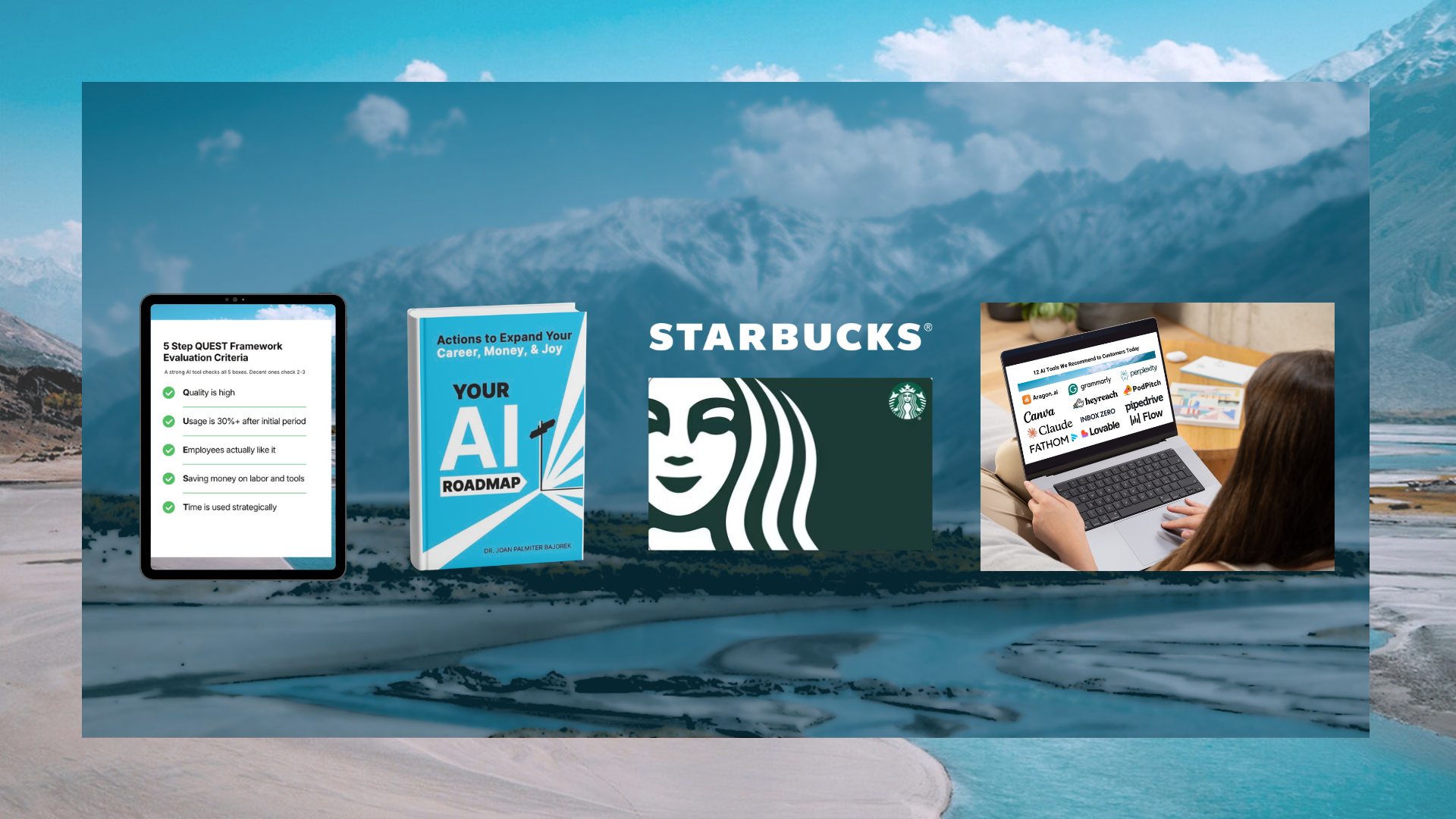 Future Product Days freebies: QUEST Framework, Your AI Roadmap book, Starbucks card, and 12 AI Tools